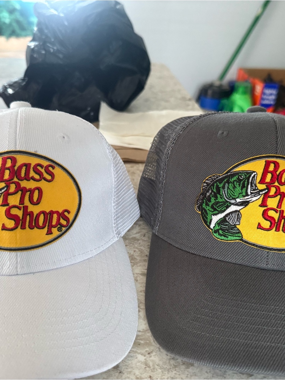 Bass Pro Shops White and Gray Trucker Hat Pair with Embroidered Logo